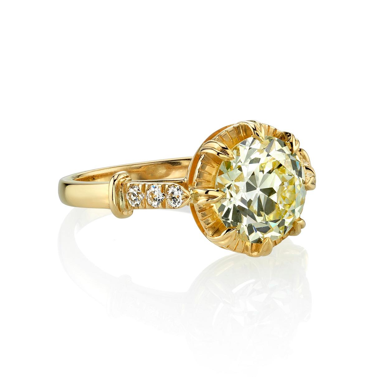 2.34ct OP/VVS2 GIA certified old European cut diamond set in a handcrafted 18K yellow gold mounting. A sweet solitaire design featuring a unique illusion and low profile. Ring is currently a size 6 and can be sized to fit. 