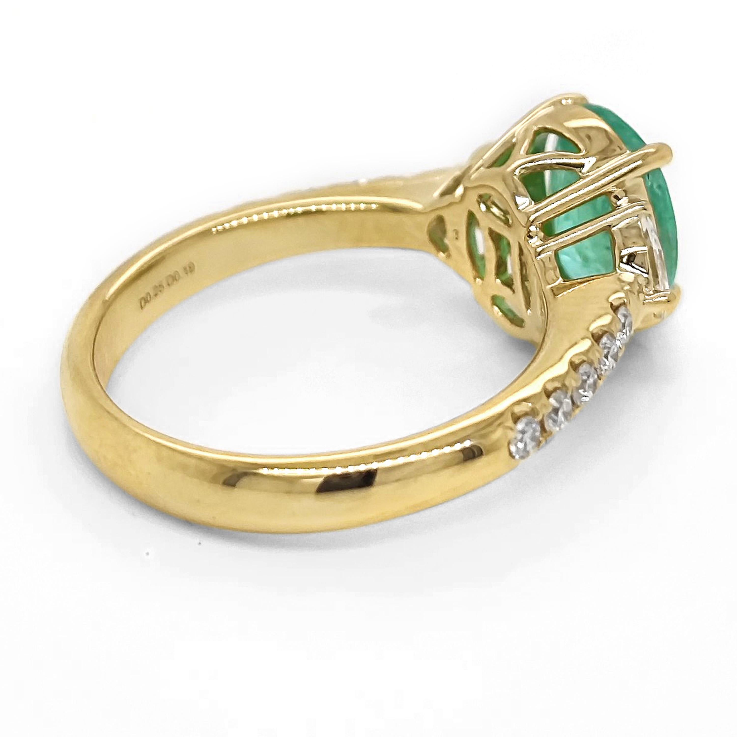 1 Paraiba Tourmaline Gemstone: 1.9 Carats
10 White Round Diamonds: 0.19 Carats
2 White Fancy Diamonds: 0.25 Carats
Metal: 18K Yellow Gold, 4.60 Grams
