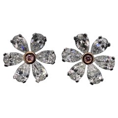 2.34 Carat Pear Brilliant Cut Diamond Flower Earrings 18 Karat White Gold