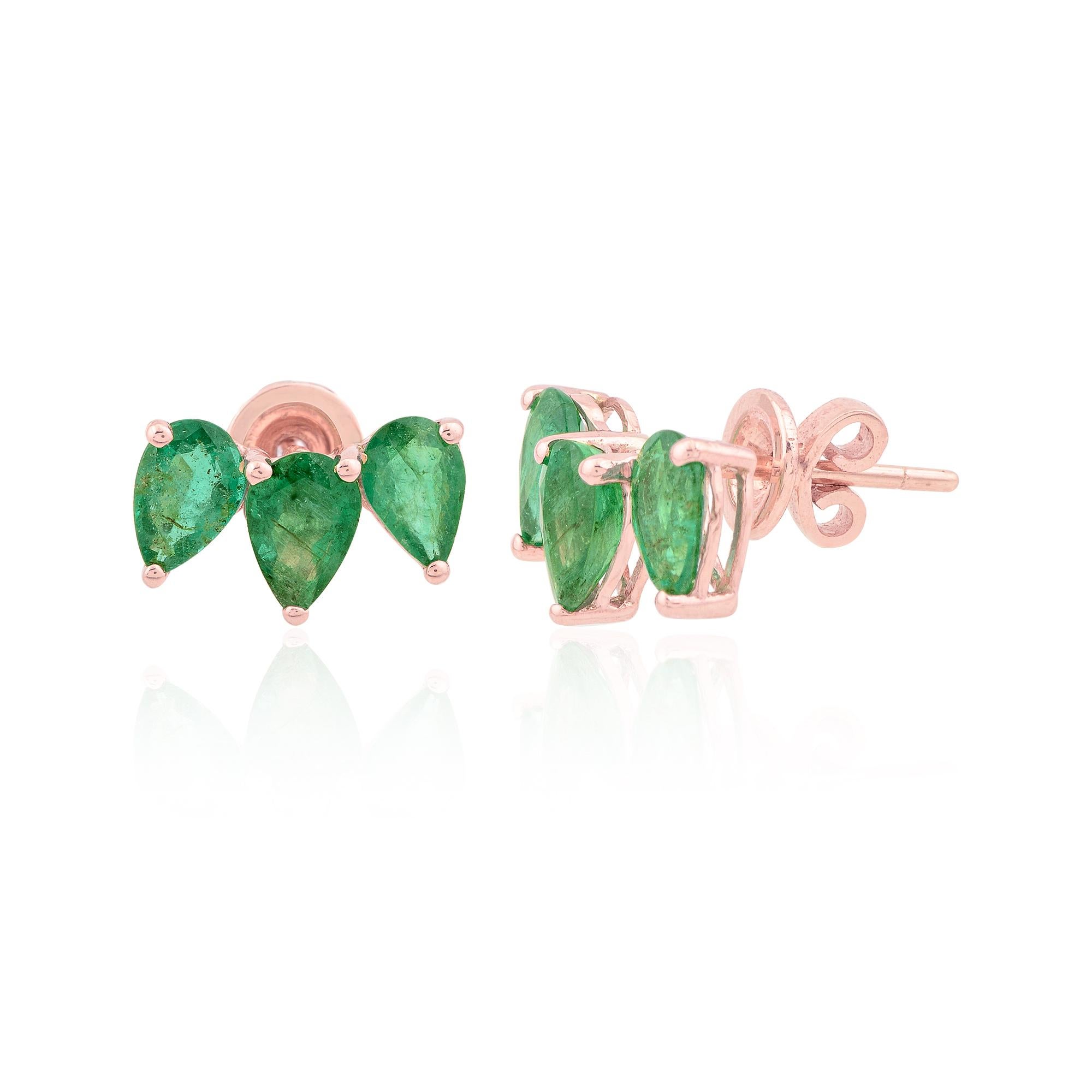 Item Code :- STE-1106B
Gross Wt. :- 2.12 gm
10k Solid Rose Gold Wt. :- 1.65 gm
Natural Pear Emerald Wt. :- 2.34 Ct. 
Earrings Size :- 11.50 mm approx.

✦ Sizing
.....................
We can adjust most items to fit your sizing preferences. Most