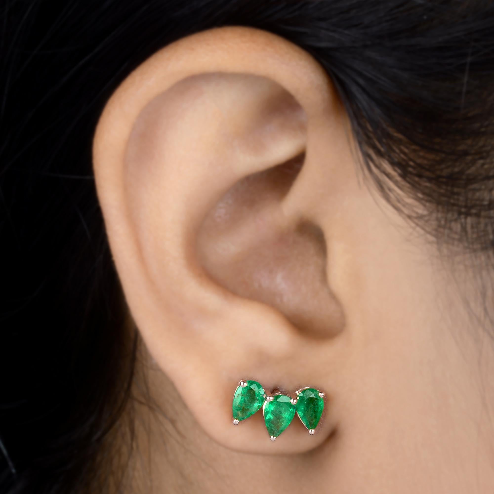Modern 2.34 Carat Pear Shape Zambian Emerald Stud Earrings 10 Karat Rose Gold Jewelry For Sale