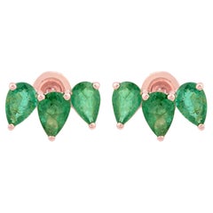 2.34 Carat Pear Shape Zambian Emerald Stud Earrings 10 Karat Rose Gold Jewelry