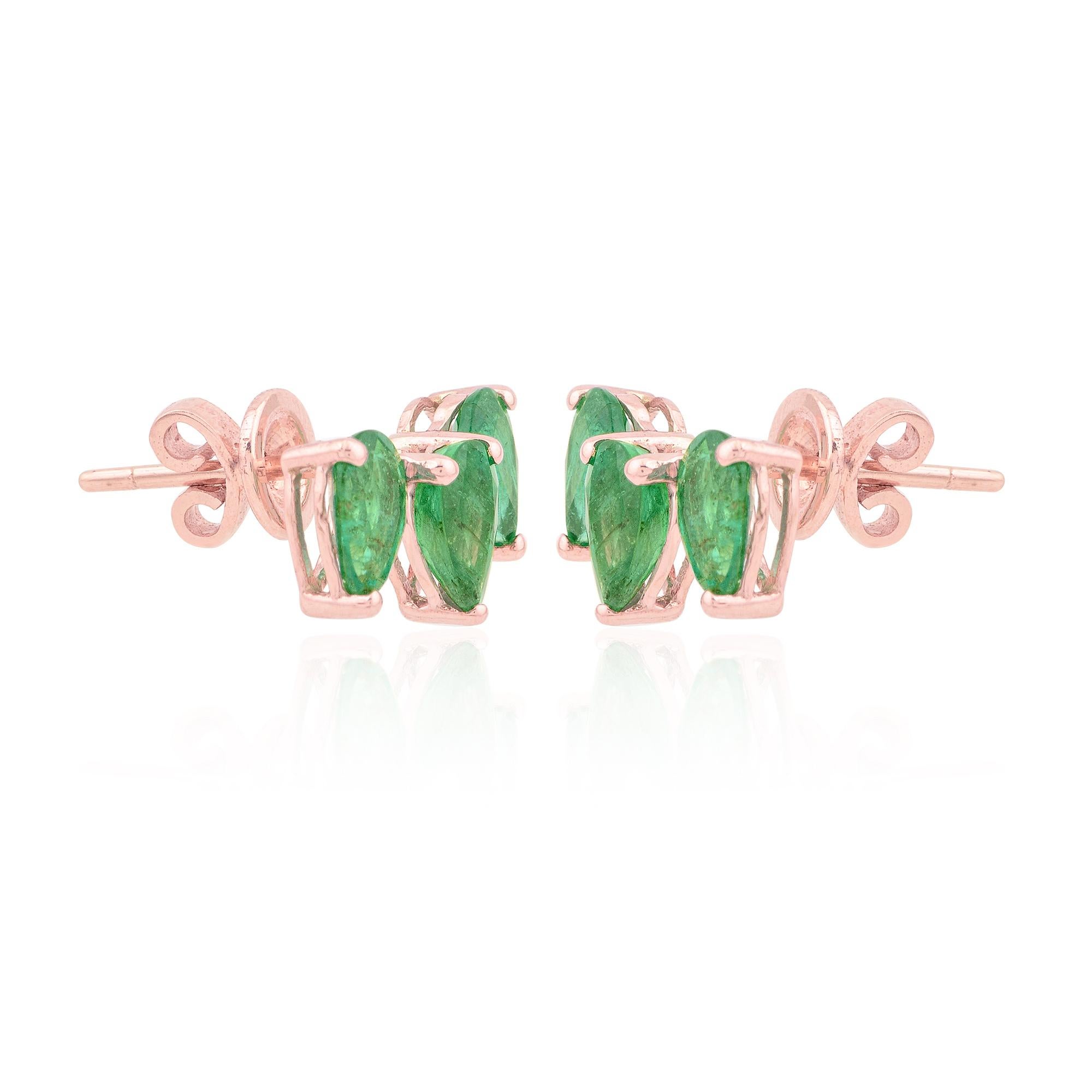 2.34 Carat Pear Shape Zambian Emerald Stud Earrings 10 Karat Rose Gold Jewelry In New Condition For Sale In Diera, Dubai