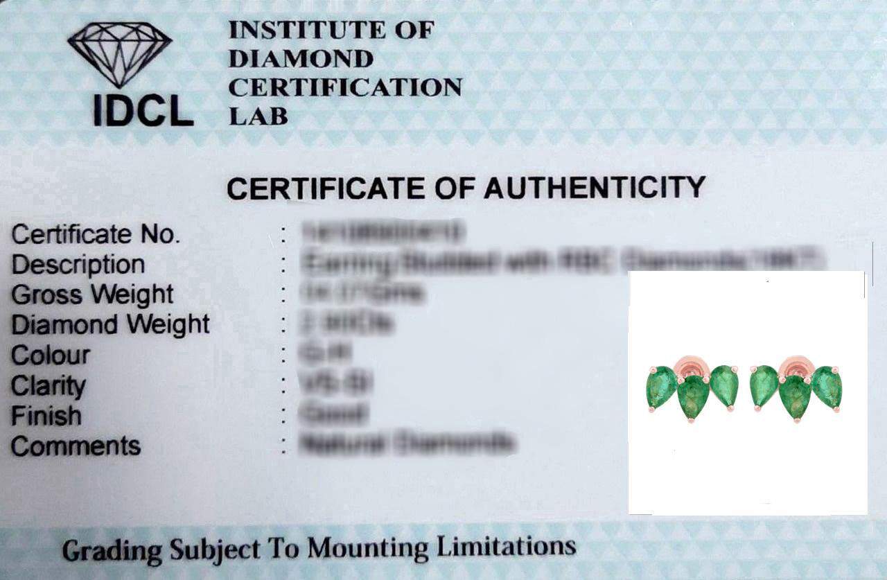 2.34 Carat Pear Shape Zambian Emerald Stud Earrings 10 Karat Rose Gold Jewelry For Sale 2