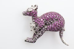 2.34 Carat Pink Sapphire Diamond Kangaroo Brooch Pin 18K White Gold Estate Jewel