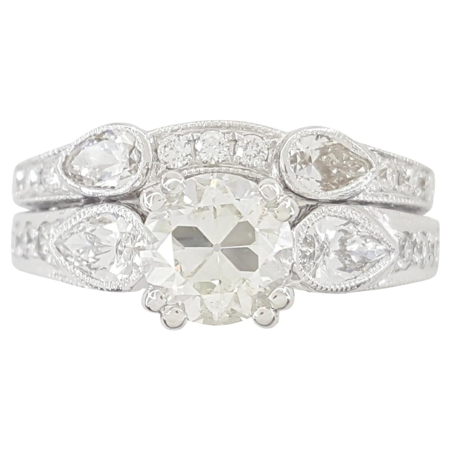 2.34 Carat Round Brilliant Cut Diamond 14K White Gold Engagement Ring 
Band Set For Sale