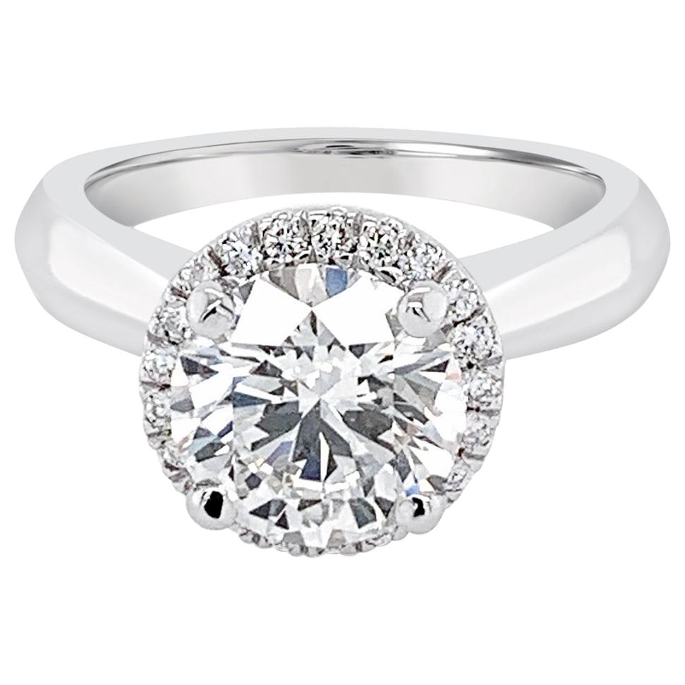 2.34 Carat Round Brilliant Diamond Halo Ring in Platinum For Sale