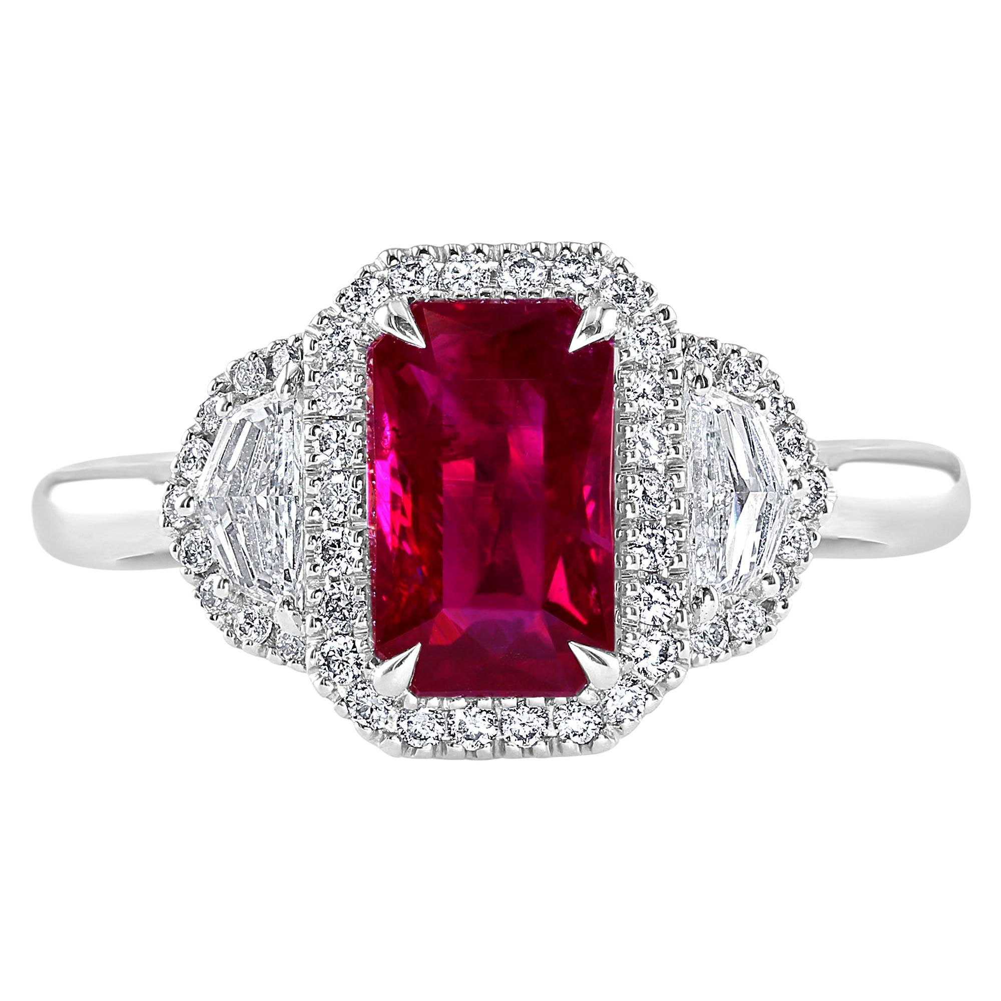 2.34 Carat Ruby and Diamond White Gold Three-Stone Ring For Sale