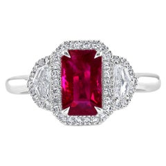 2.34 Carat Ruby and Diamond White Gold Three-Stone Ring
