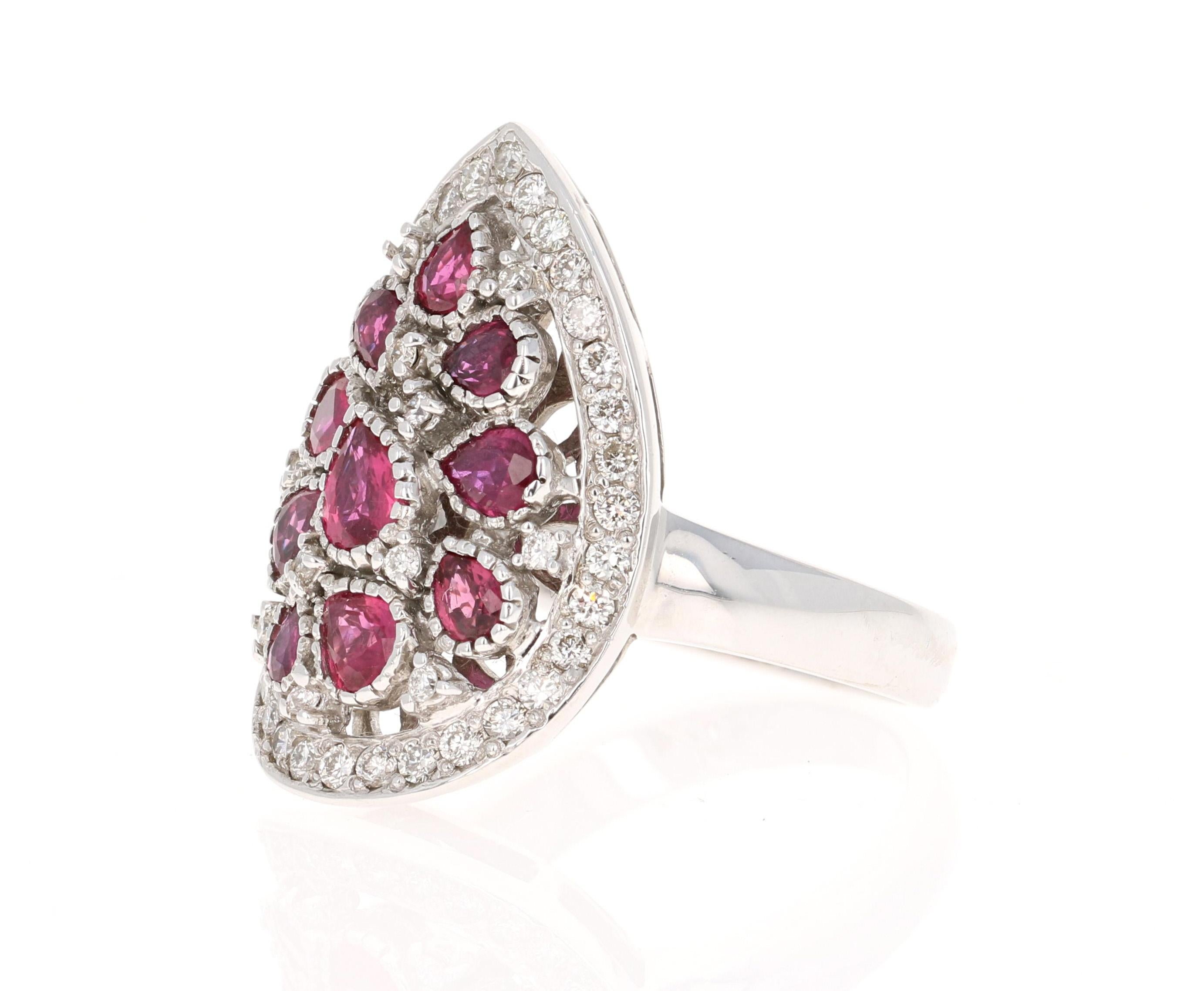 Contemporary 2.34 Carat Ruby Diamond 14 Karat White Gold Cocktail Ring For Sale