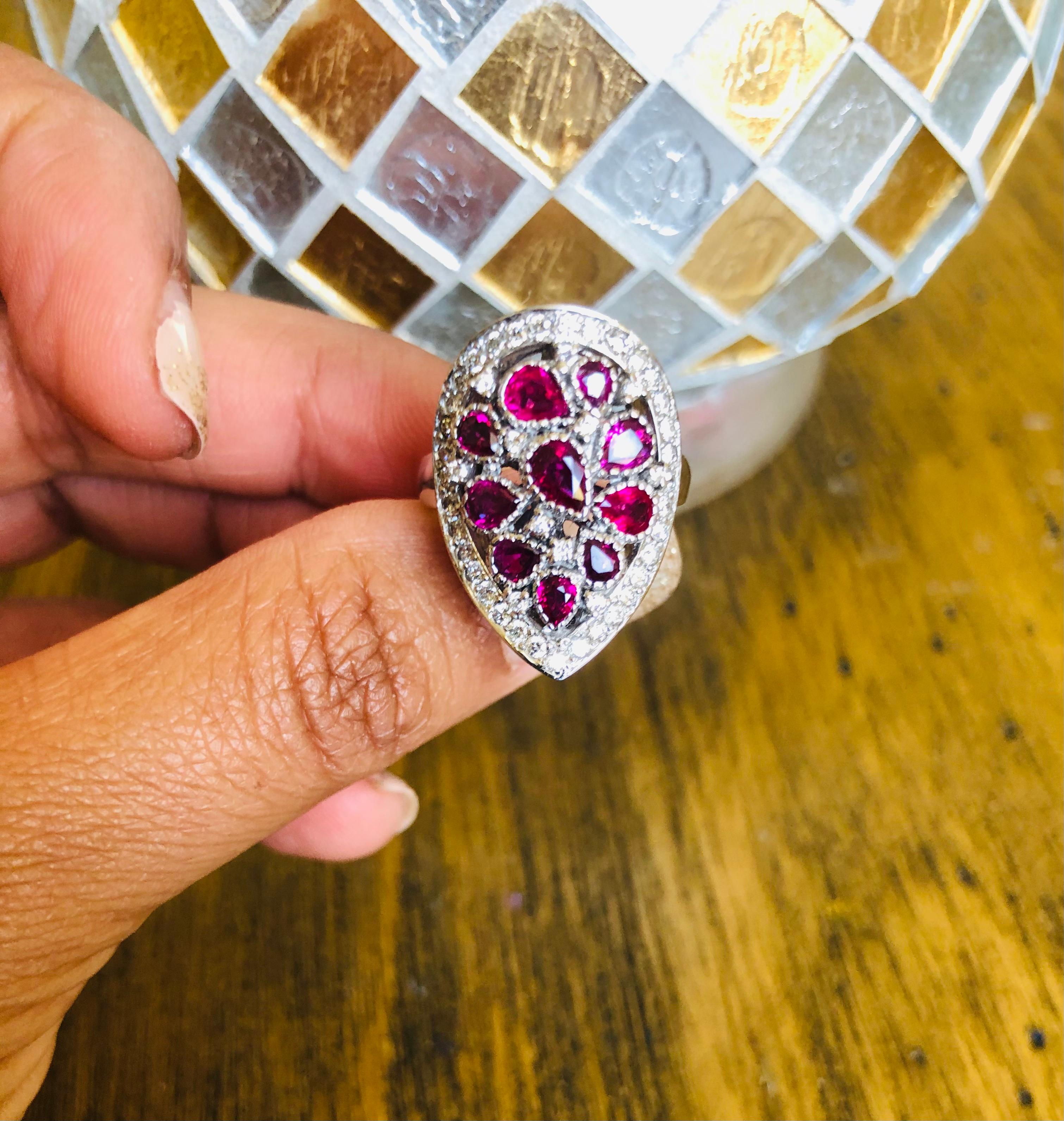 2.34 Carat Ruby Diamond 14 Karat White Gold Cocktail Ring In New Condition For Sale In Los Angeles, CA