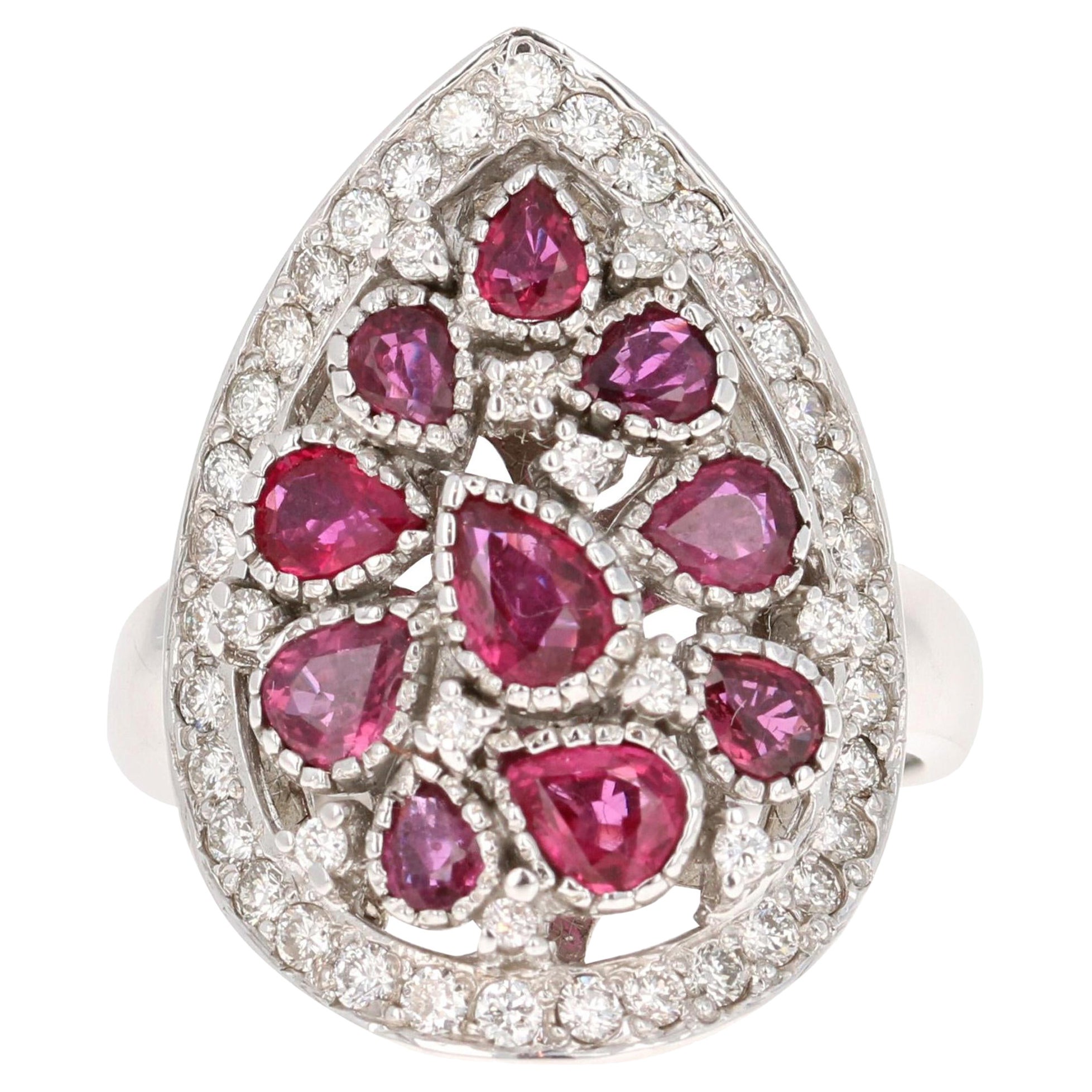 14 Karat Weißgold Cocktailring mit 2,34 Karat Rubin und Diamant