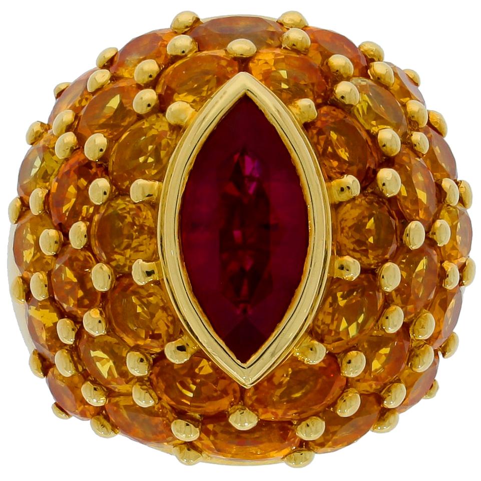 Chatila 2.34 Carat Ruby Ring With Yellow Sapphires For Sale