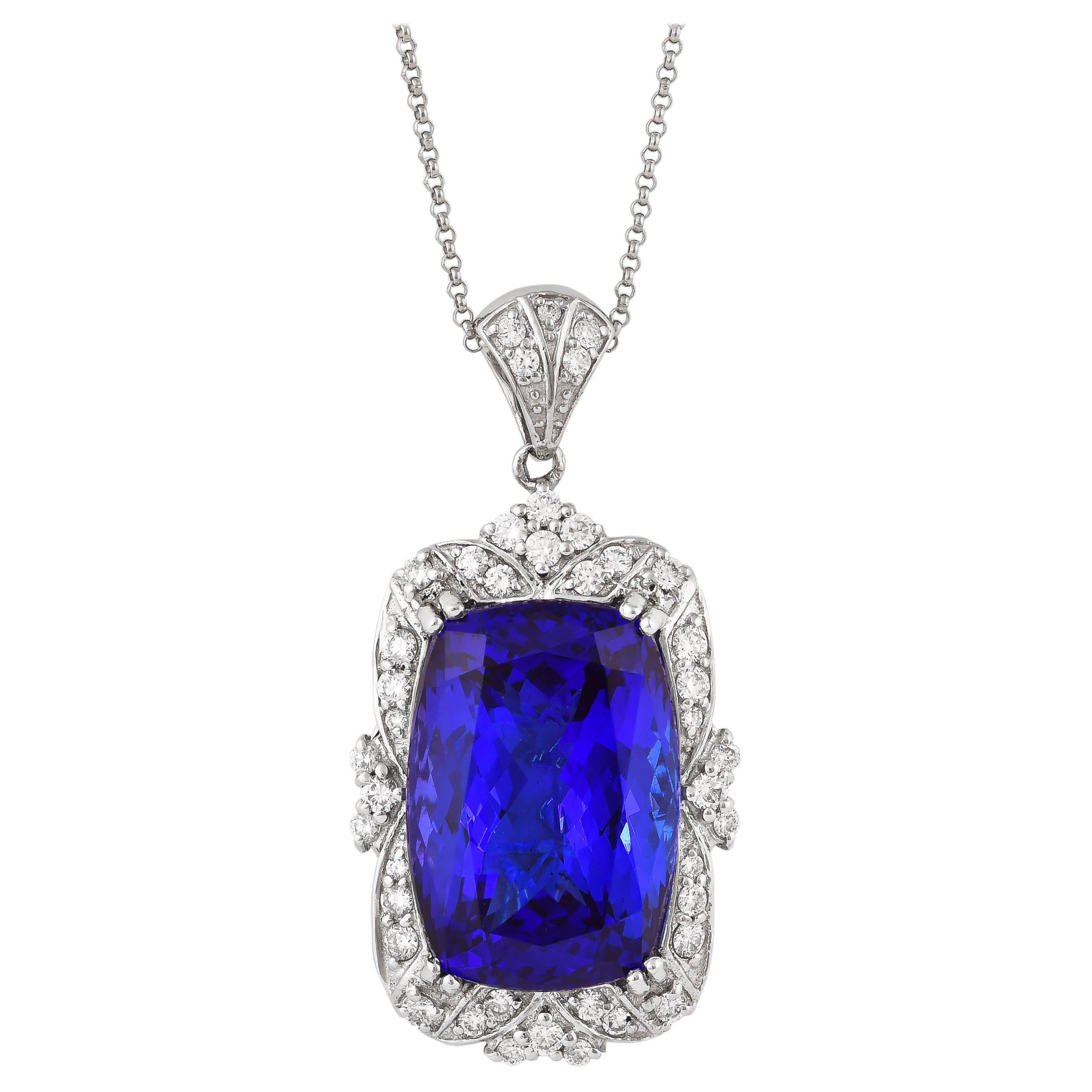 23.4 Carat Tanzanite and White Diamond Pendant in 18 Karat White Gold