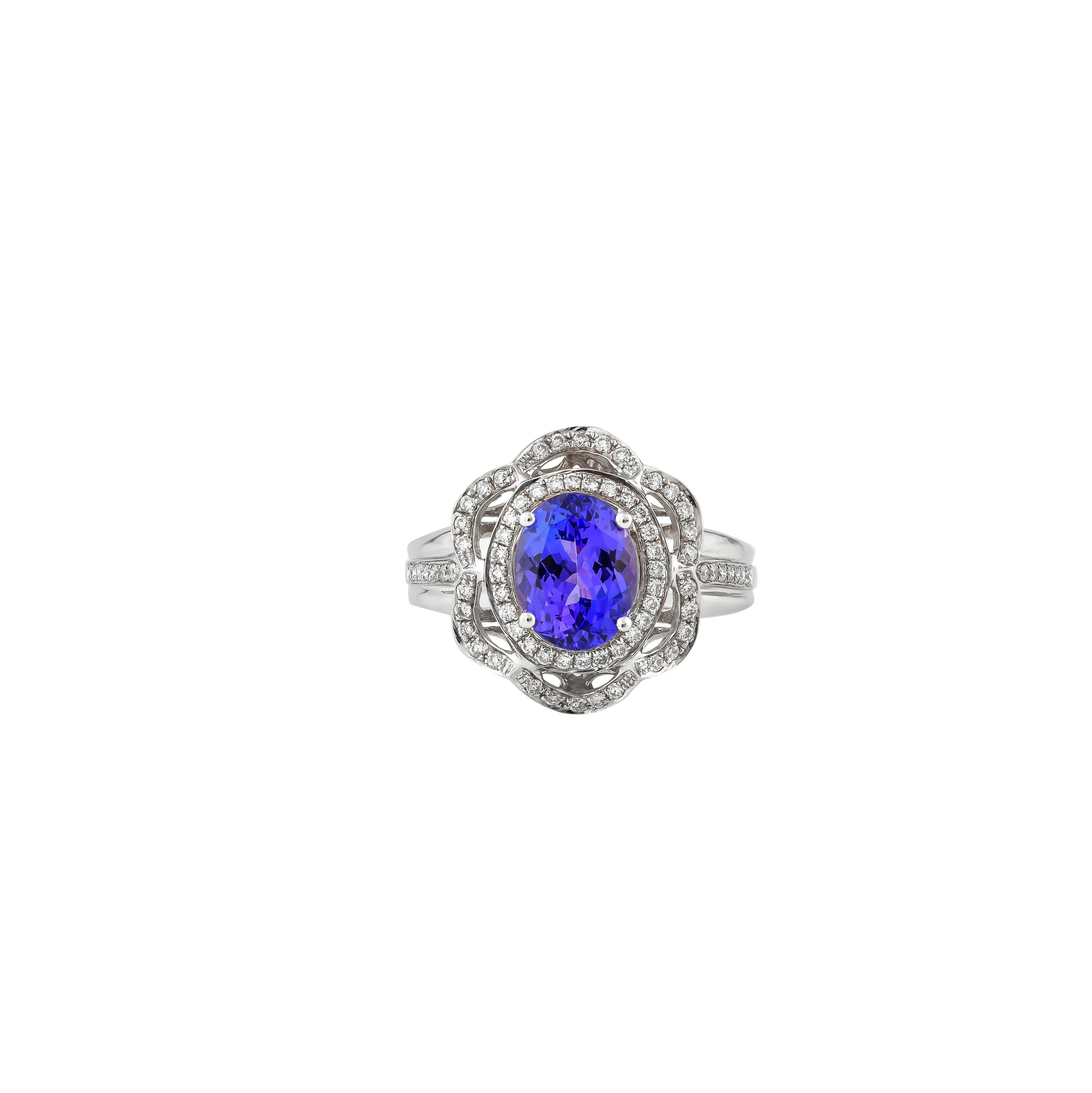 Contemporary Sunita Nahata Tanzanite 2.34ct. Fancy Ring in 18Karat White Gold with Diamond. For Sale