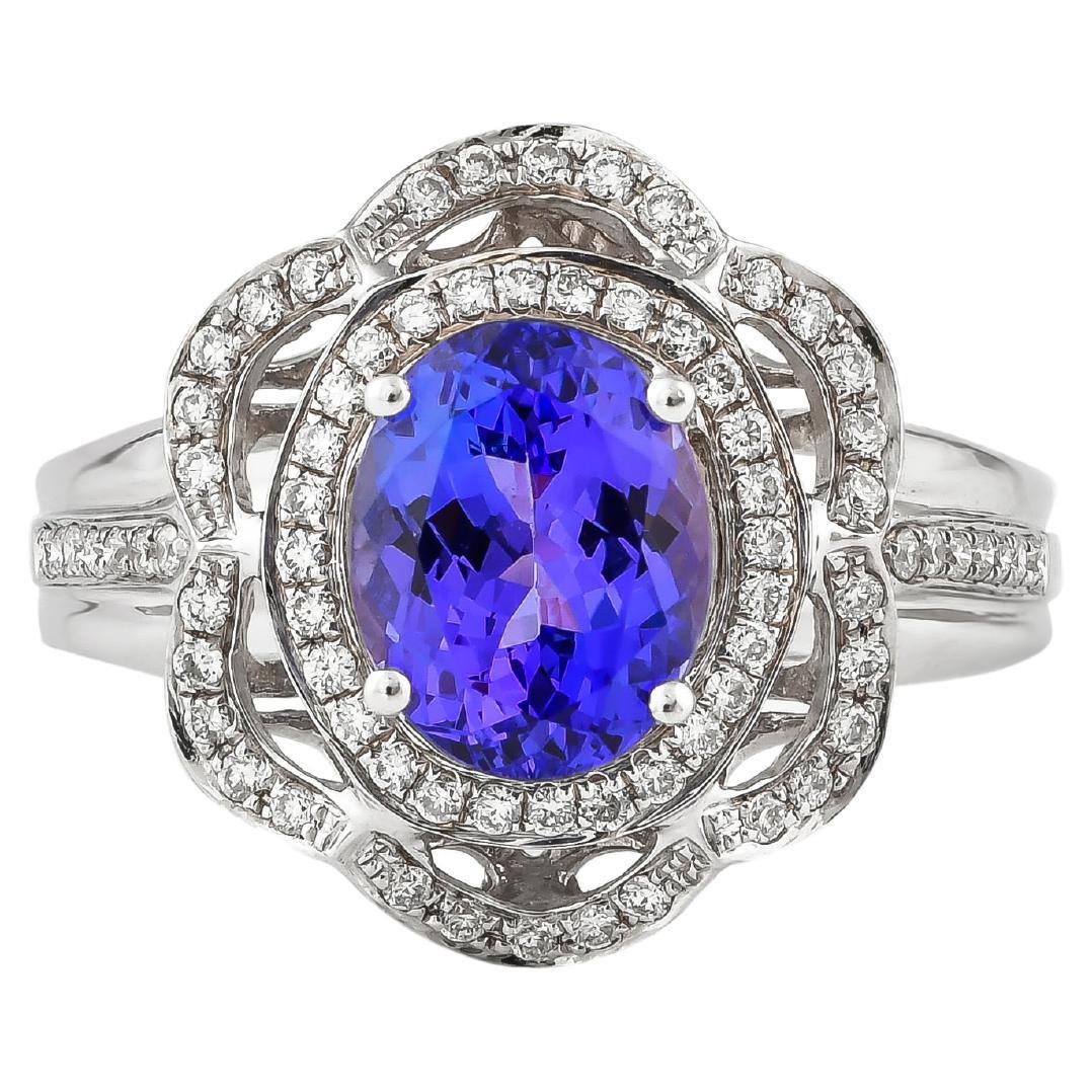 2.34 Carat Tanzanite Ring in 18 Karat White Gold with Diamond. For Sale