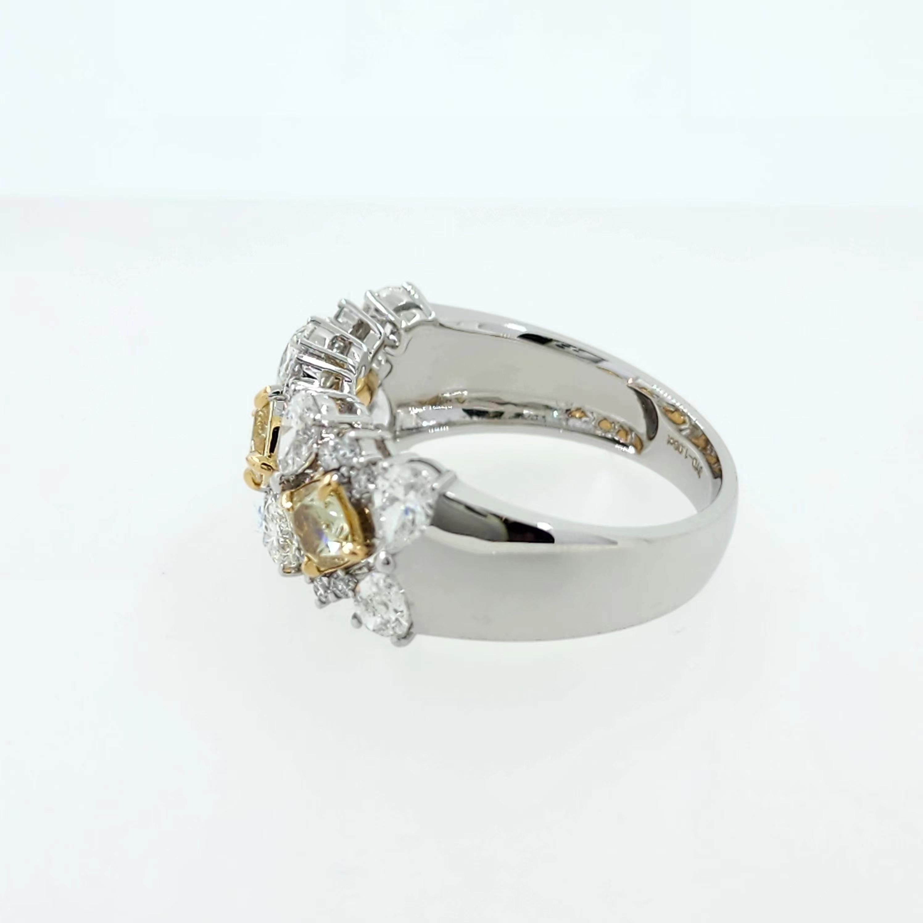 IGI Certified 2.34 Carat Yellow Diamond Fancy Diamond Rings in 18K White Gold For Sale 2