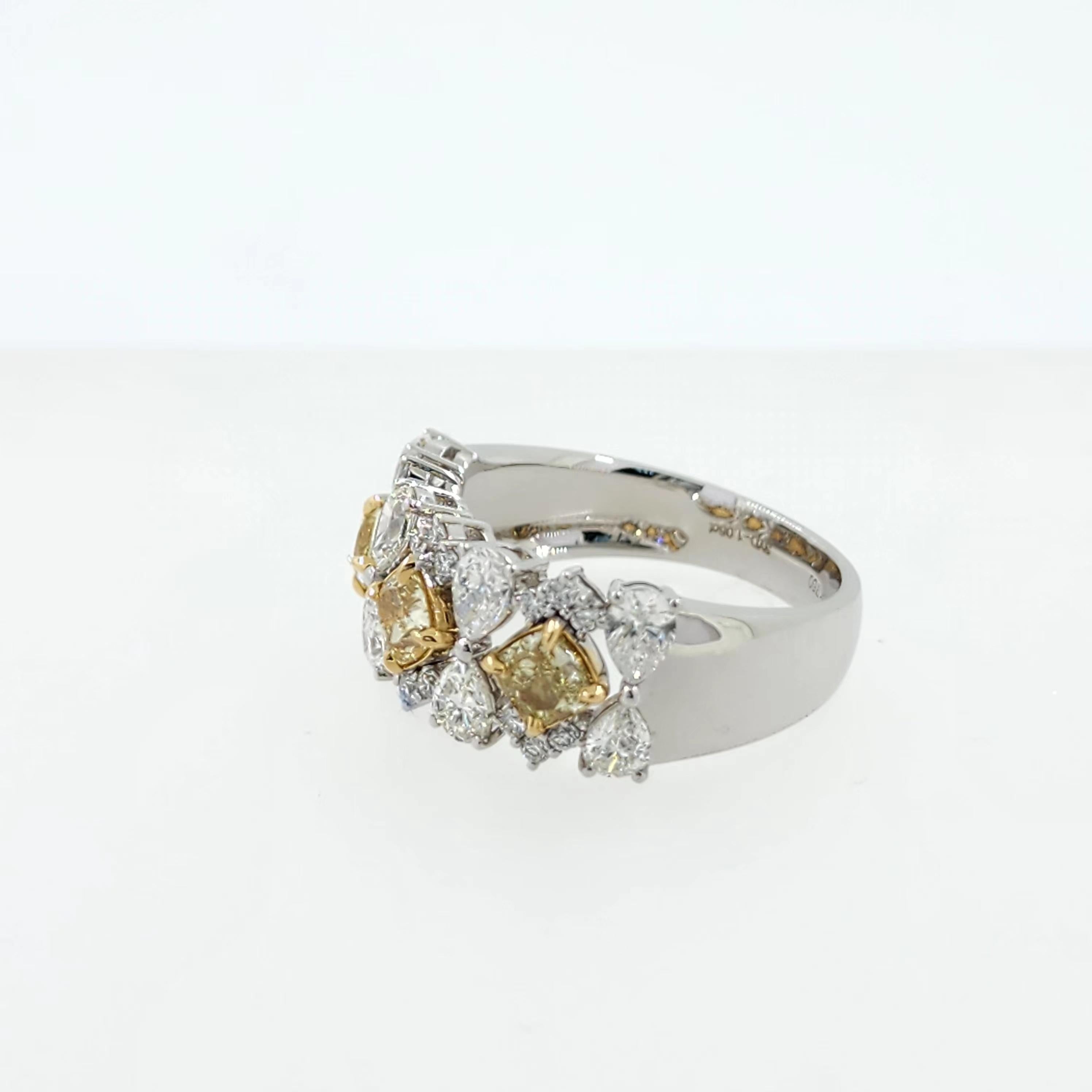 IGI Certified 2.34 Carat Yellow Diamond Fancy Diamond Rings in 18K White Gold For Sale 3
