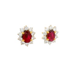 Pendientes Halo de Oro Amarillo de 18k con Diamante Rubí de 2,34 Quilates, Certificado GIA