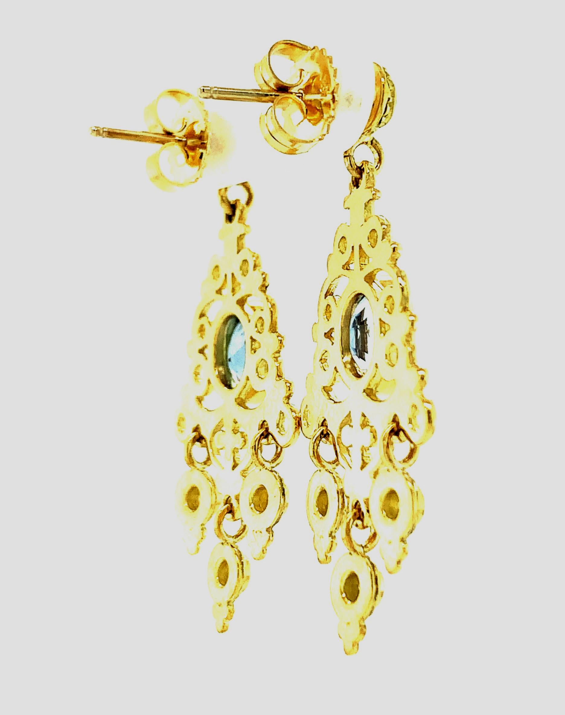 Artisan 2.34 ct. t.w. Blue Sapphire, Diamond Yellow Gold Chandelier Dangle Earrings