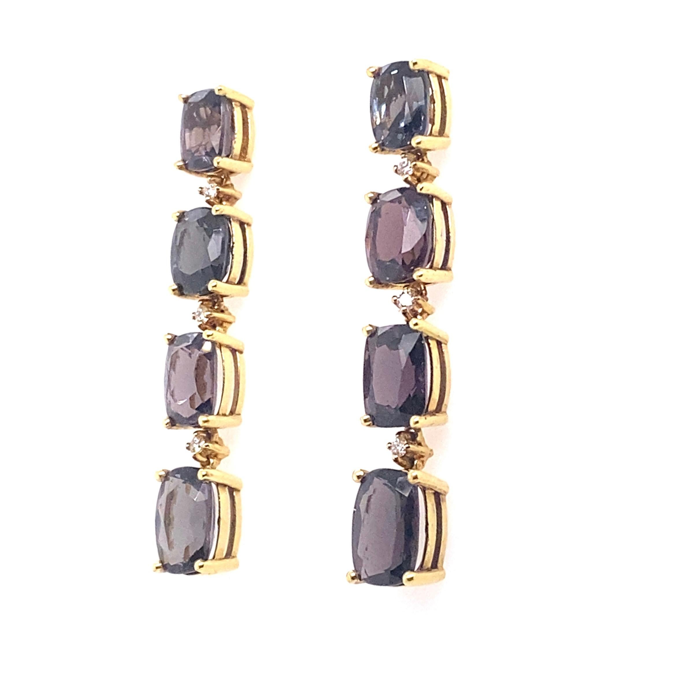 23.43ctw Purple Spinel & .17ctw Diamond Dangle Earrings Set in 18kt Yellow Gold In New Condition For Sale In Houston, TX