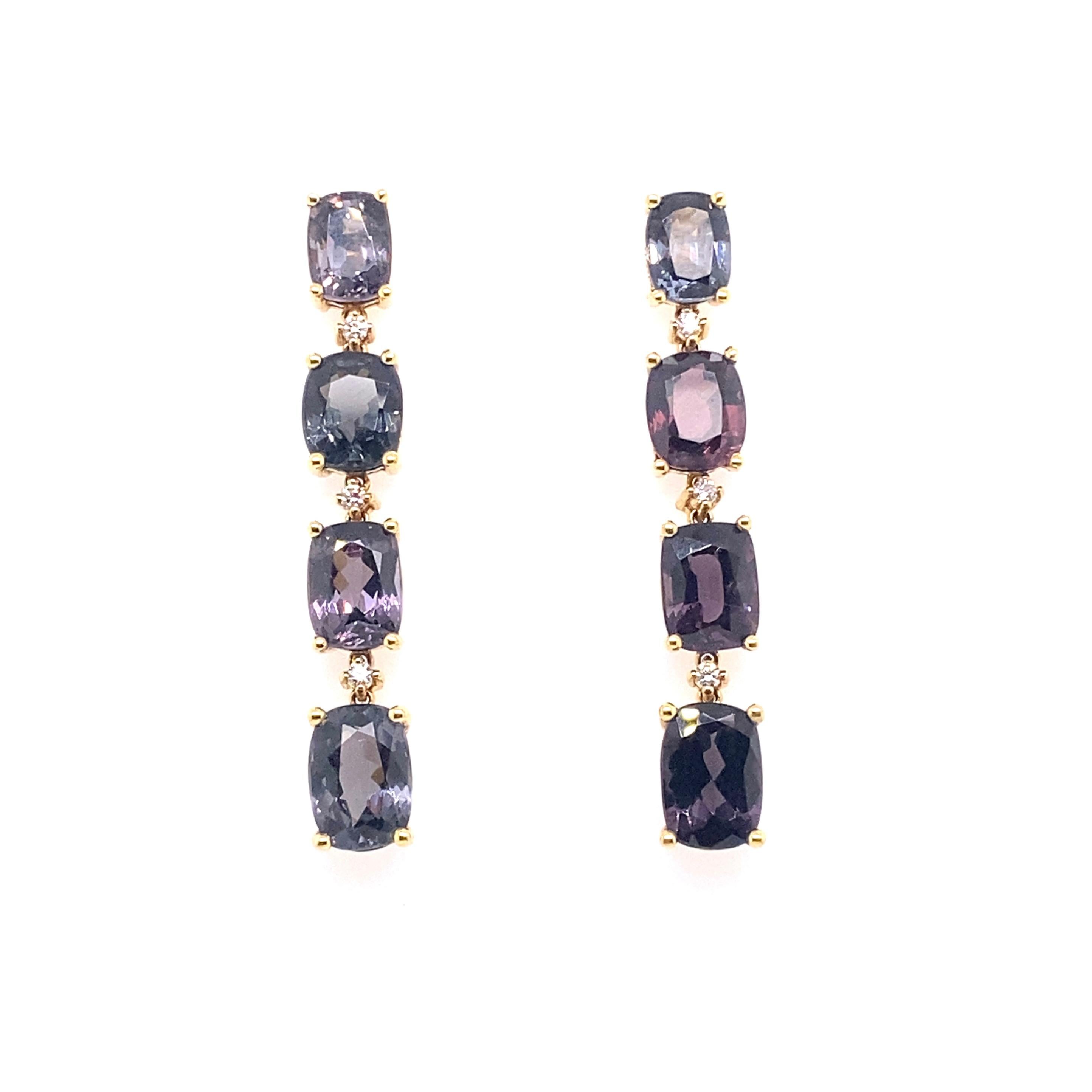 Women's or Men's 23.43ctw Purple Spinel & .17ctw Diamond Dangle Earrings Set in 18kt Yellow Gold For Sale