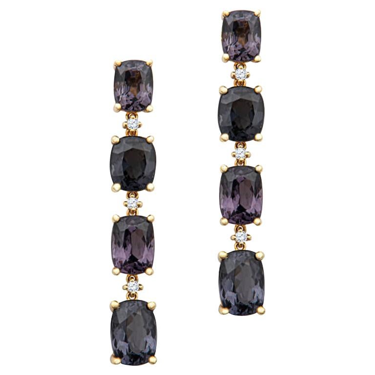 23.43ctw Purple Spinel & .17ctw Diamond Dangle Earrings Set in 18kt Yellow Gold For Sale