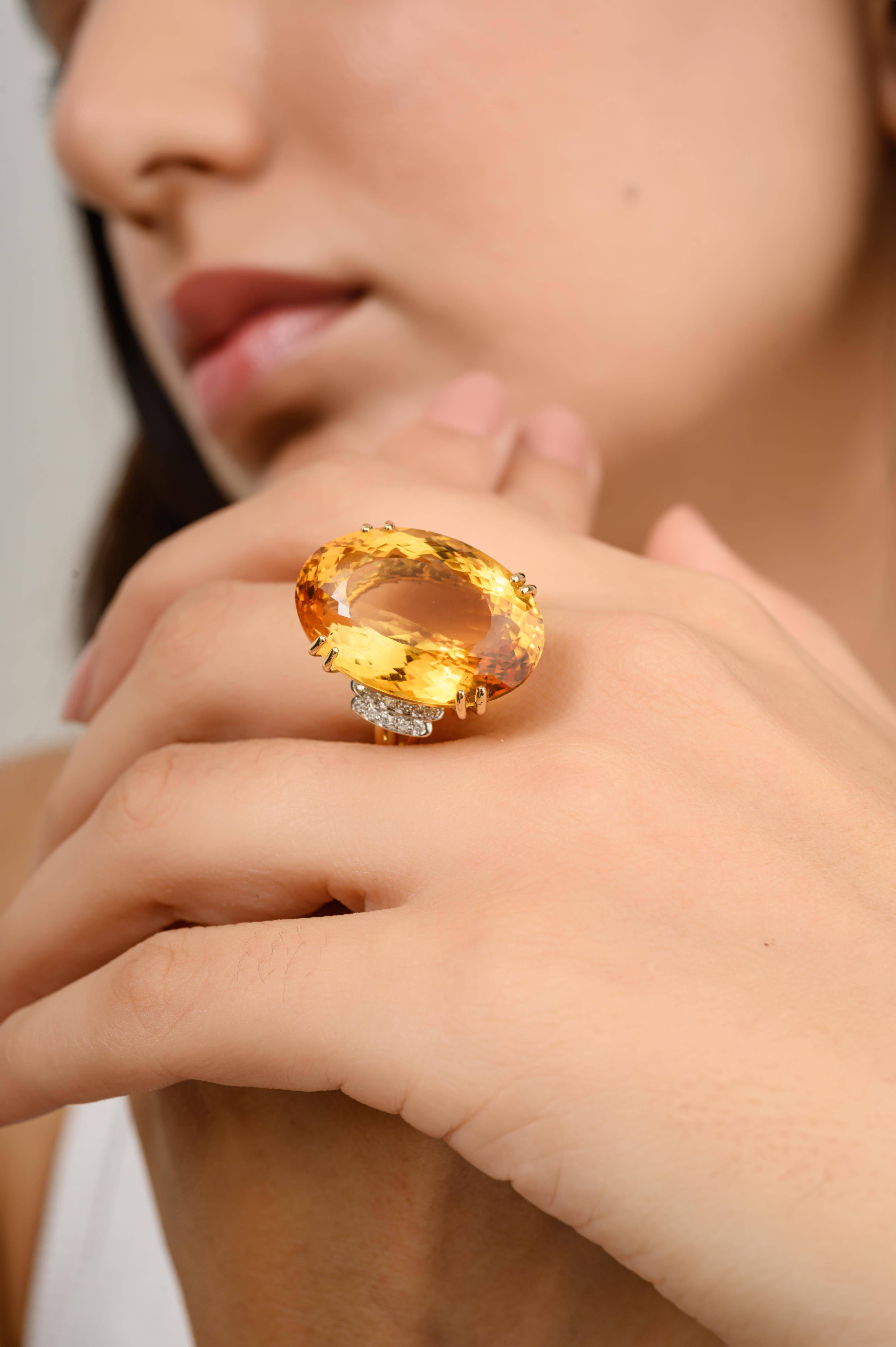 For Sale:  23.45 Carat Statement Citrine Diamond Cocktail Ring for Mom in 14k Yellow Gold 2