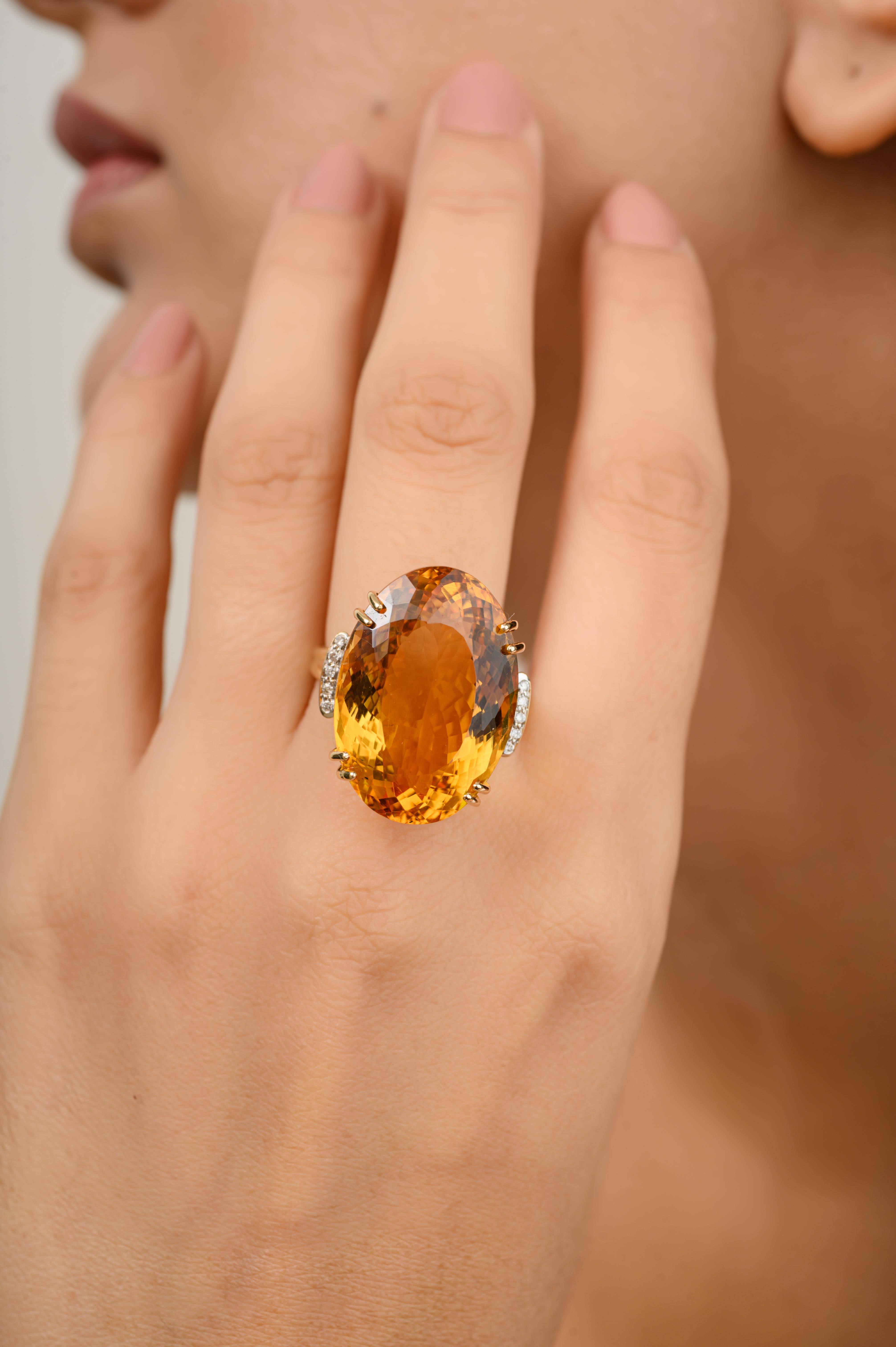 For Sale:  23.45 Carat Statement Citrine Diamond Cocktail Ring for Mom in 14k Yellow Gold 4