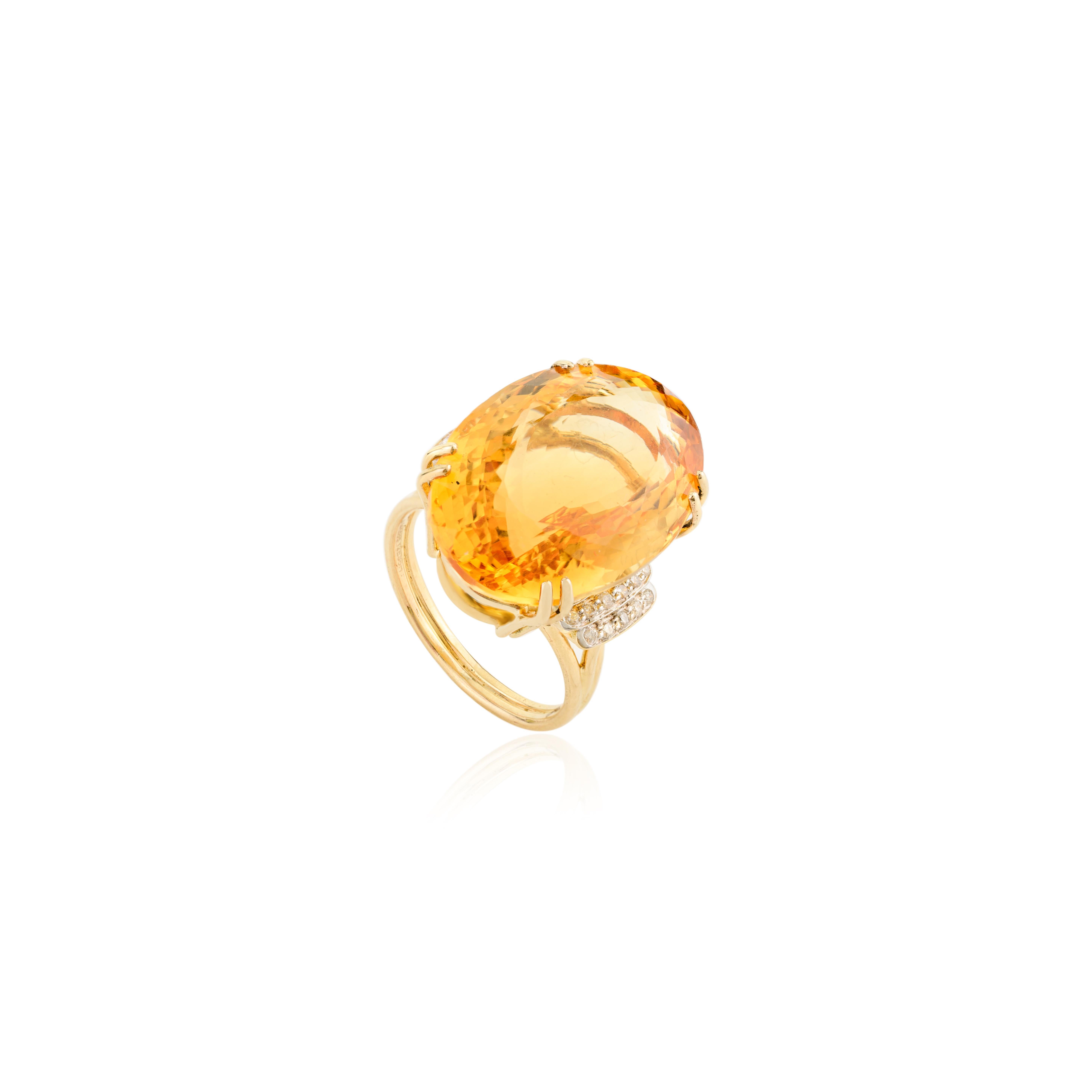 For Sale:  23.45 Carat Statement Citrine Diamond Cocktail Ring for Mom in 14k Yellow Gold 8