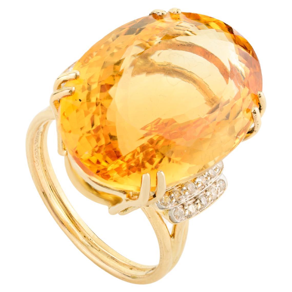 For Sale:  23.45 Carat Statement Citrine Diamond Cocktail Ring for Mom in 14k Yellow Gold