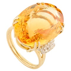 Anello cocktail con diamante citrino da 23,45 carati per la mamma in oro giallo 14k