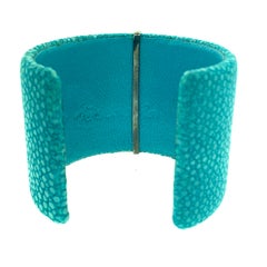23.45 Carat Moonstone, Diamond Stingray Leather Bangle Oxidized Sterling Silver
