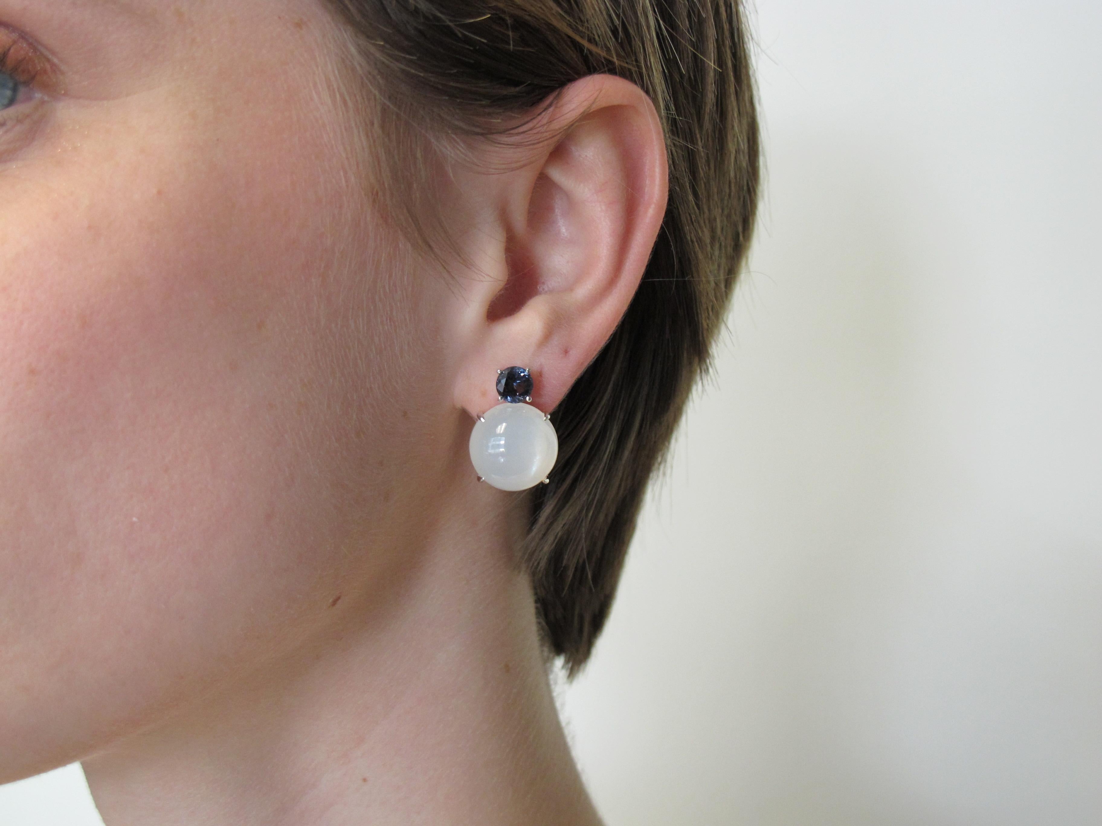 Moonstone and Blue Spinel Drop Earrings in White Gold, 23.47 Carats Total For Sale 4