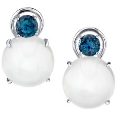 23.47 ct. t.w. Moonstone, Blue Spinel 18k White Gold French Clip Drop Earrings