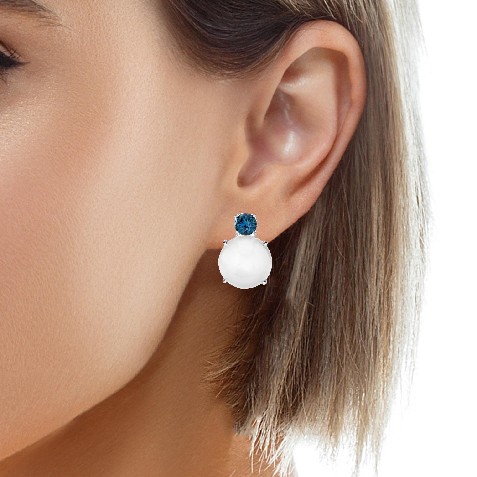 Moonstone and Blue Spinel Drop Earrings in White Gold, 23.47 Carats Total For Sale 1