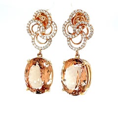 Morganite and Diamond Dangle Earrings in 18k Rose Gold, 23.49 Carats Total