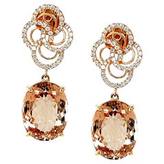 23.49 Carats Total Faceted Morganite and Diamond Rose Gold Dangle Drop Earrings