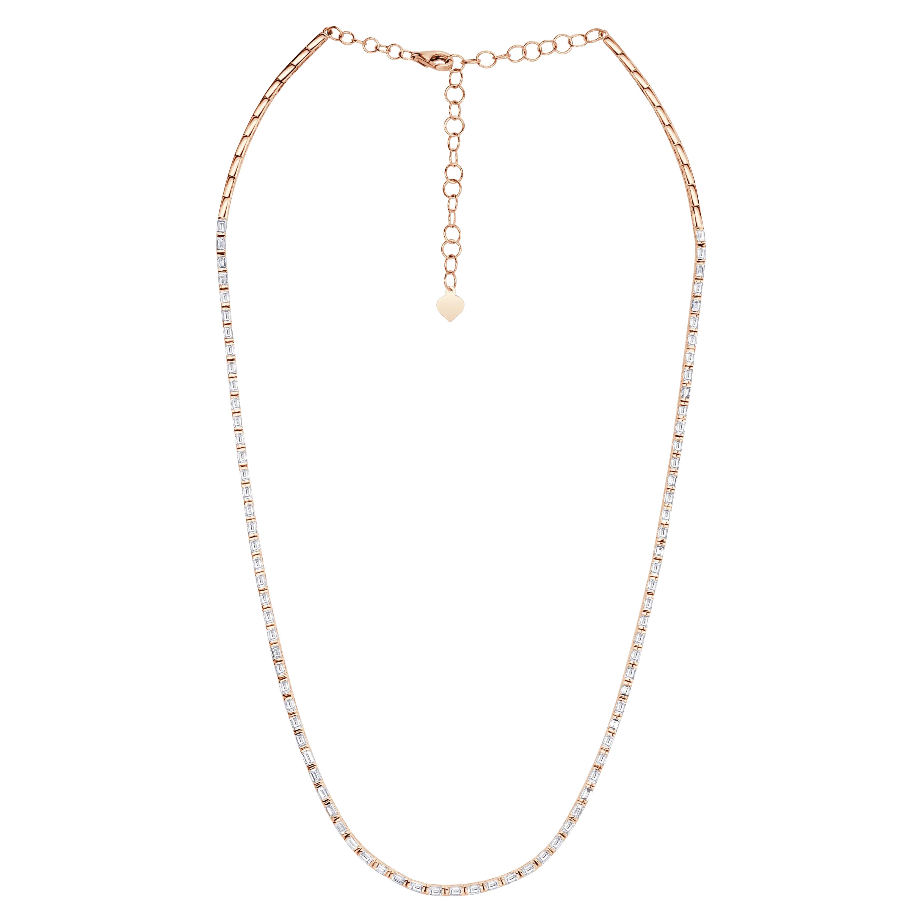 2.34ct Baguette Cut Diamond Tennis Necklace in 14K Rose Gold