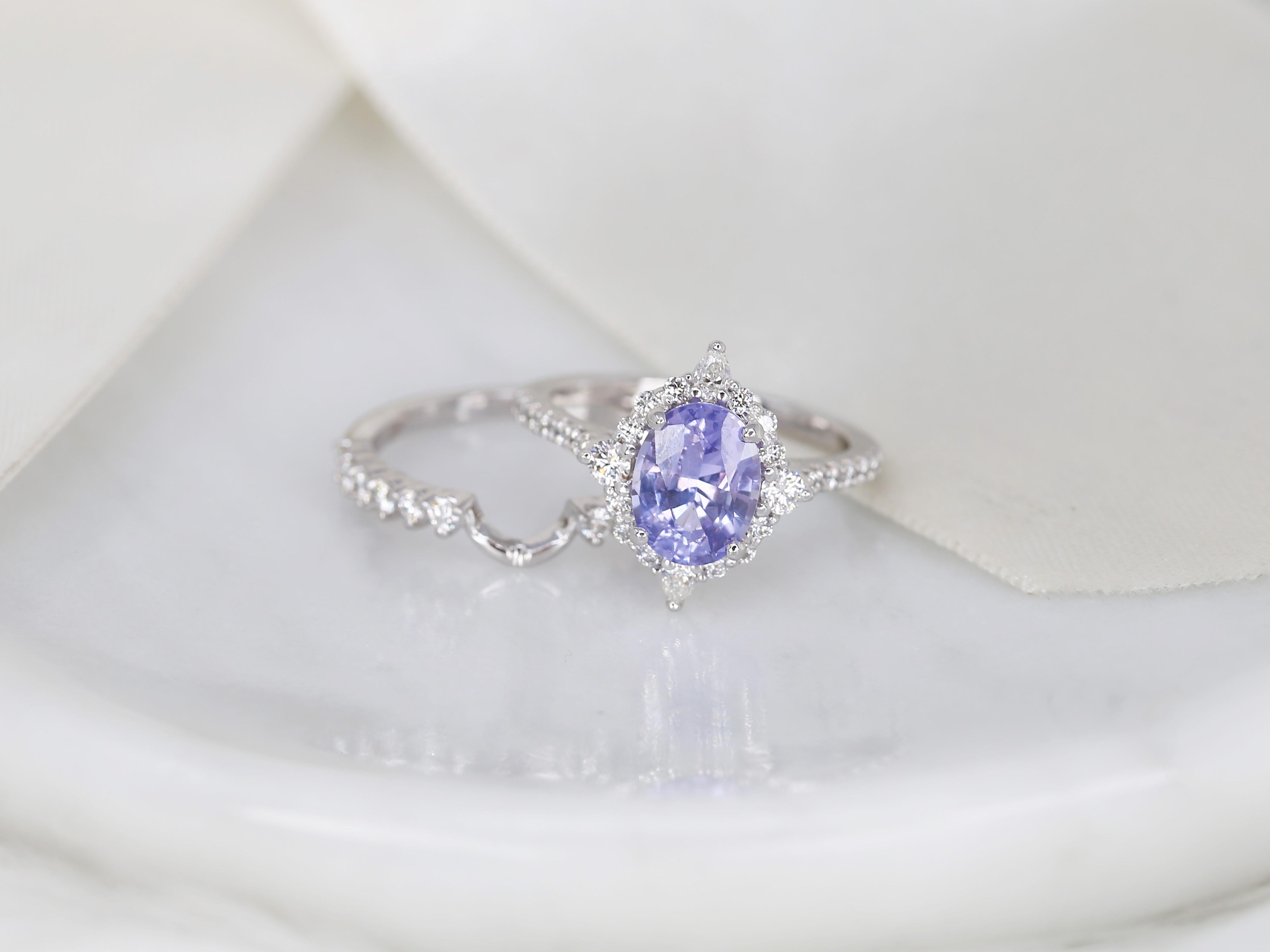 Women's or Men's 2.34ct Jadis 14kt White Gold Lavender Sapphire Diamond Compass Halo Bridal Set For Sale