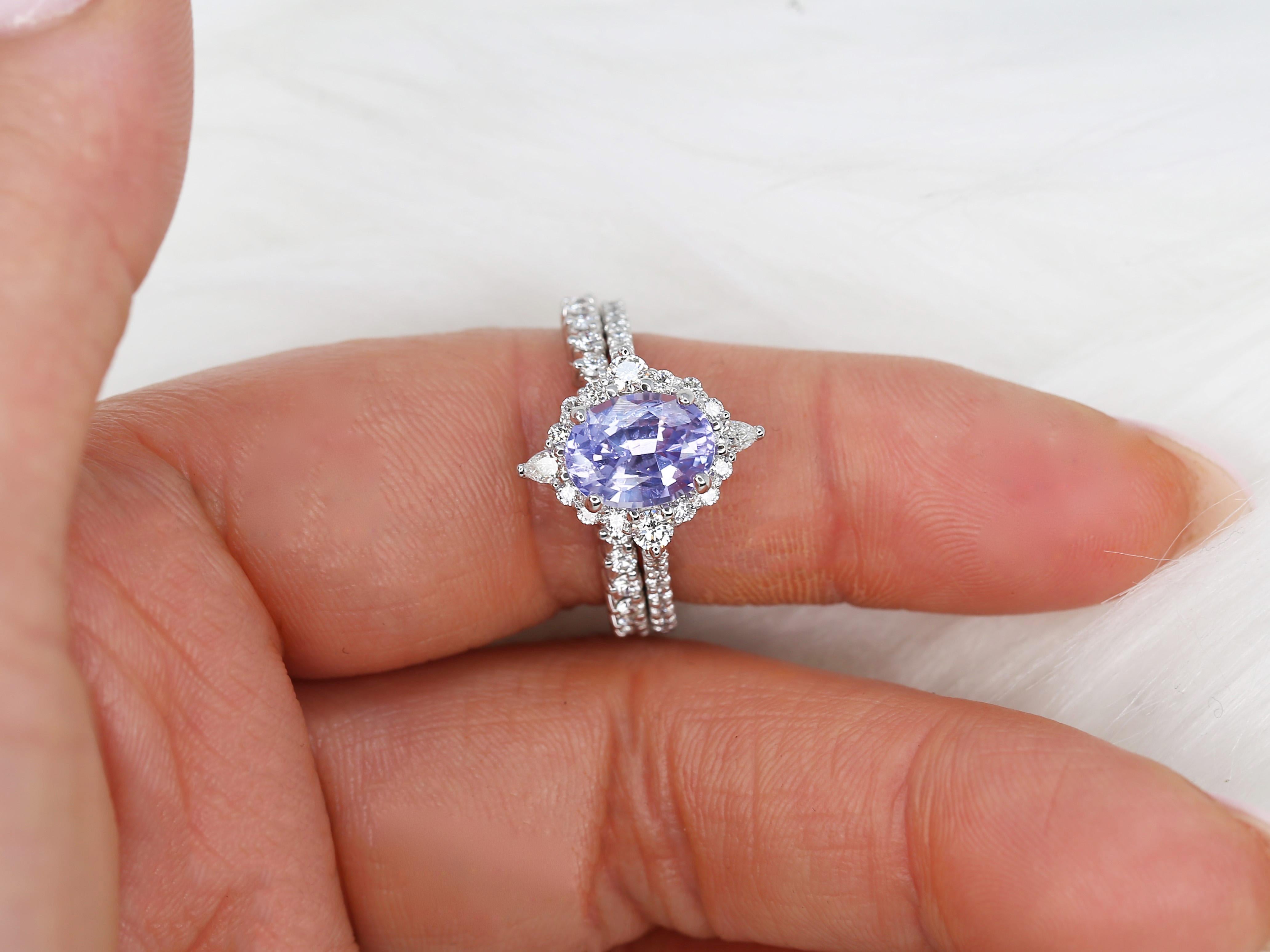 2.34ct Jadis 14kt White Gold Lavender Sapphire Diamond Compass Halo Bridal Set For Sale 2
