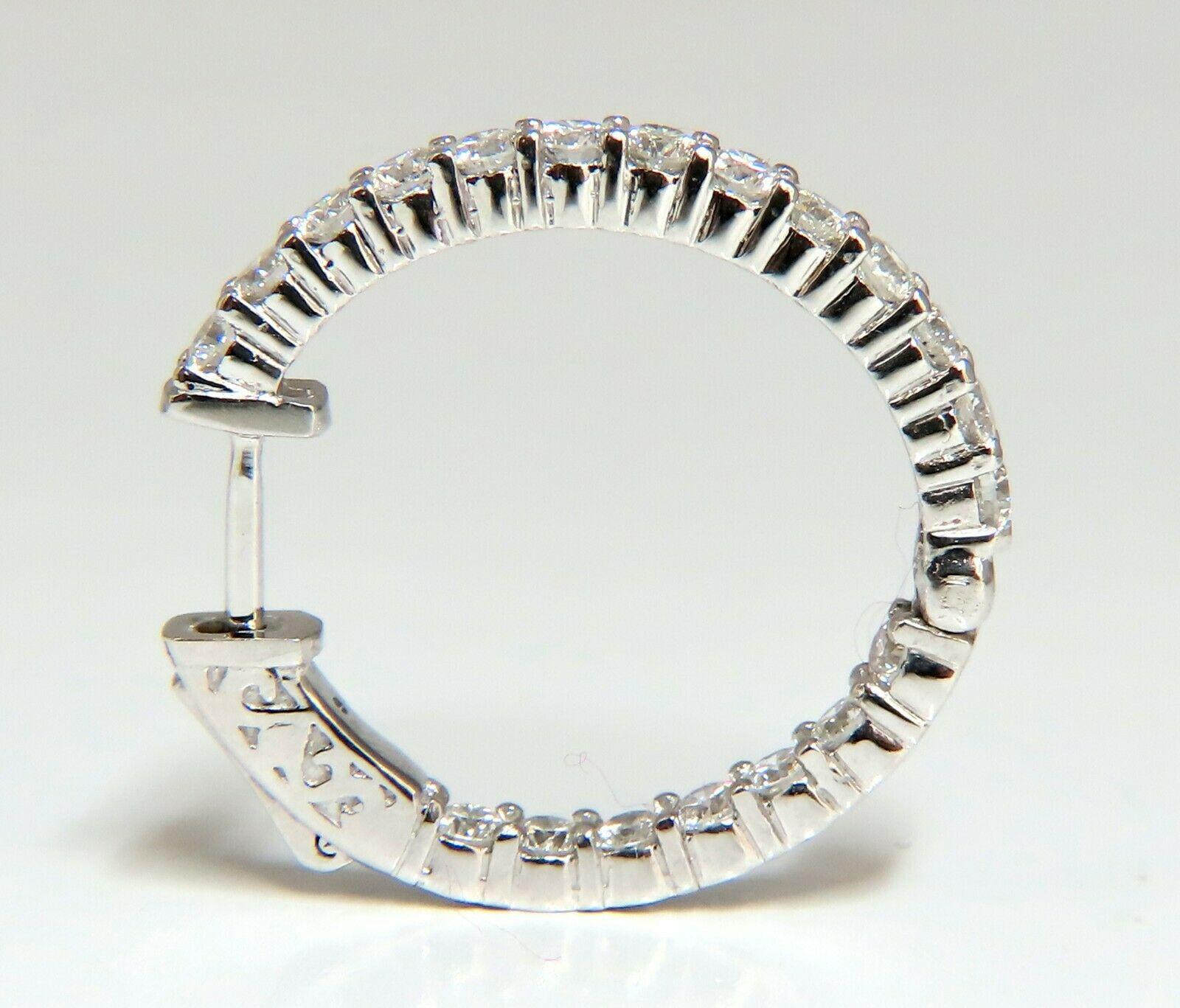Women's or Men's 2.34 Carat Natural Round Diamonds Inside Out Hoop Earrings Button 14 Karat For Sale