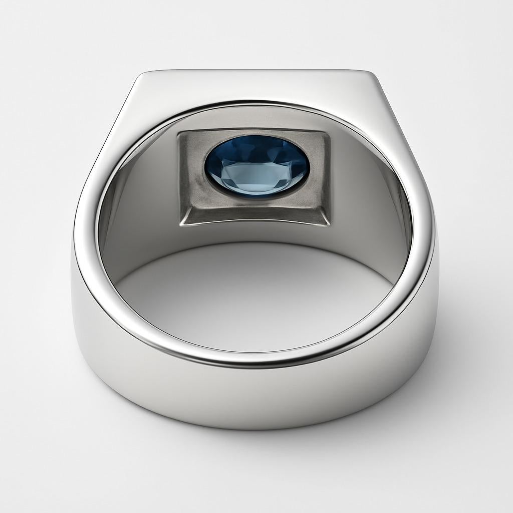 2.34ct Oval Deep Blue Sapphire Sterling Silver Signet Ring For Sale 2