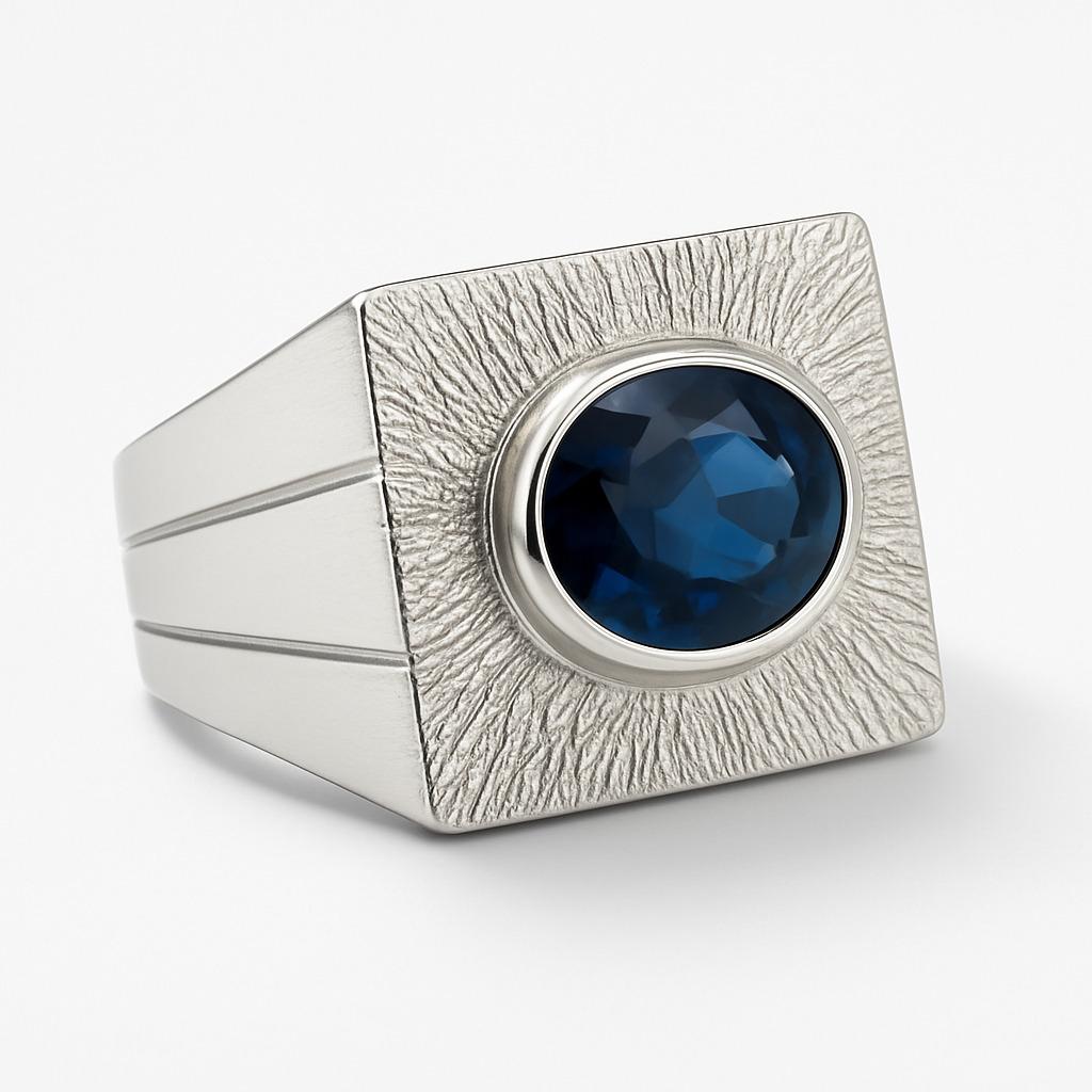 2.34ct Oval Deep Blue Sapphire Sterling Silver Signet Ring For Sale 3