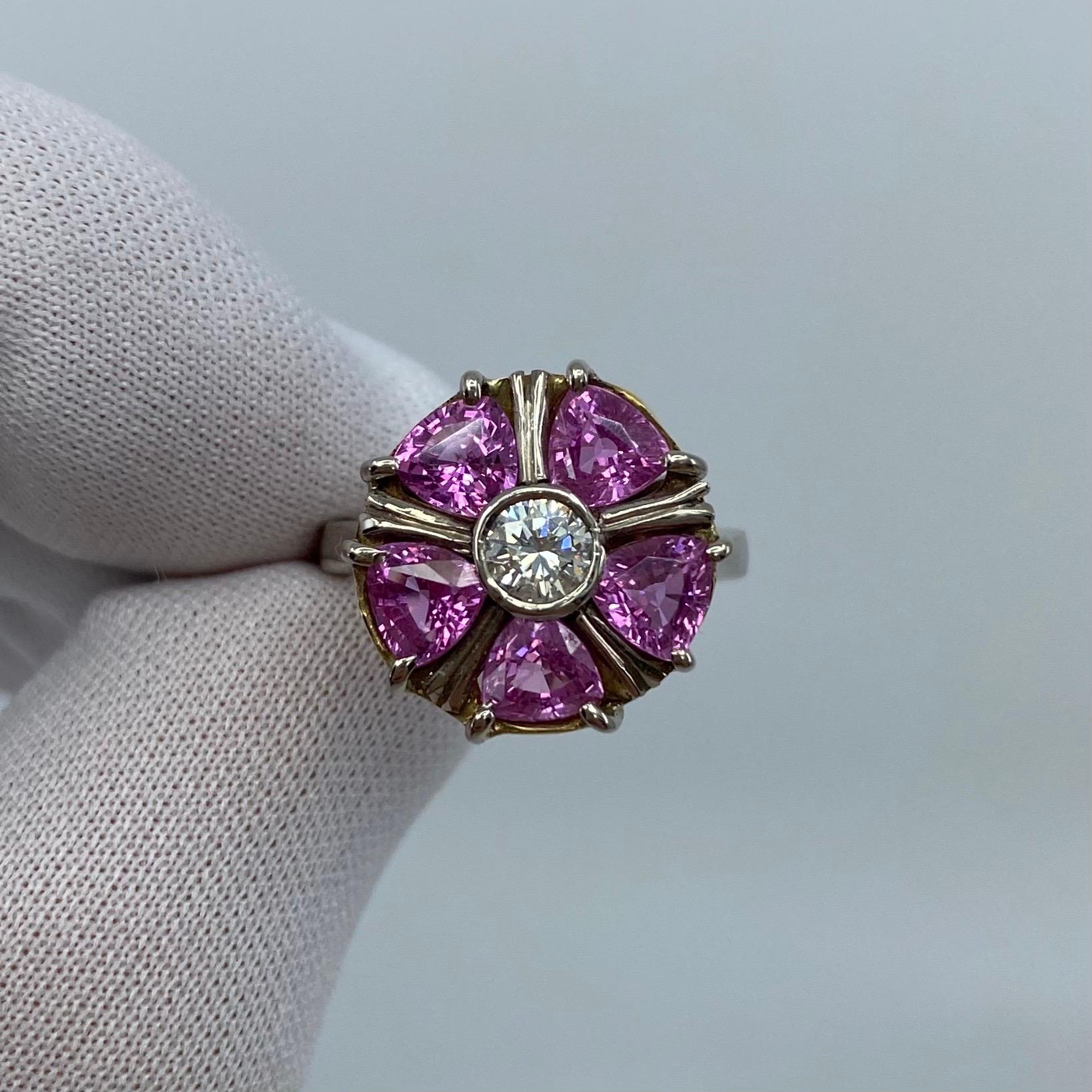 2.34 Carat Pink Sapphire Diamond 18k White Gold Flower Art Nouveau Cocktail Ring For Sale 4