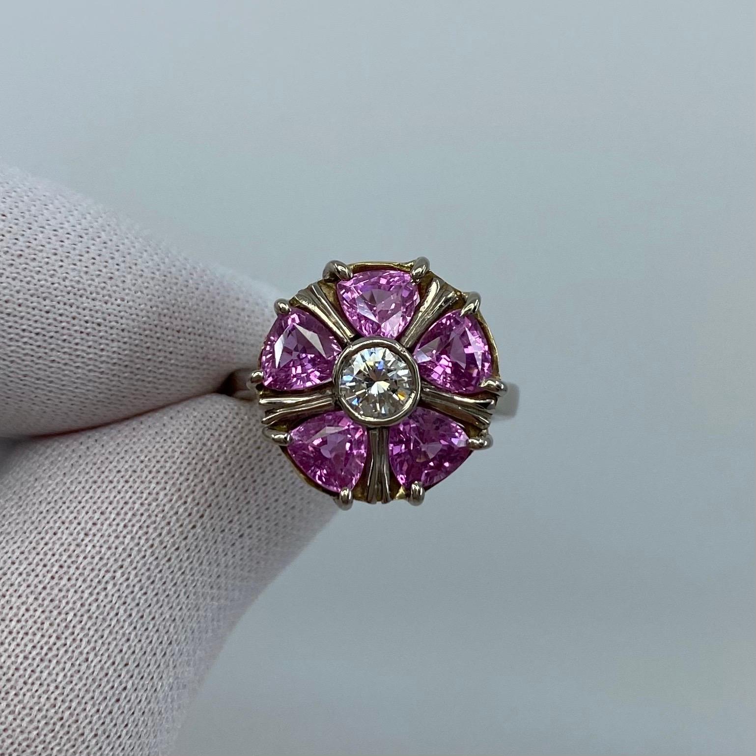 2.34 Carat Pink Sapphire Diamond 18k White Gold Flower Art Nouveau Cocktail Ring For Sale 5