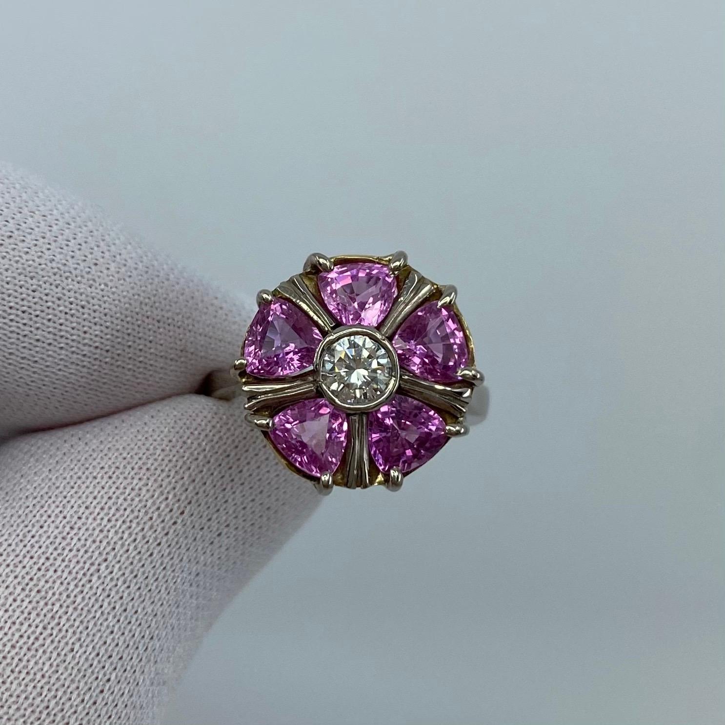 2.34 Carat Pink Sapphire Diamond 18k White Gold Flower Art Nouveau Cocktail Ring For Sale 6