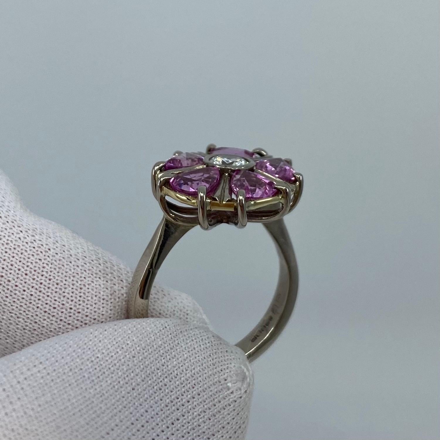 2.34 Carat Pink Sapphire Diamond 18k White Gold Flower Art Nouveau Cocktail Ring For Sale 1