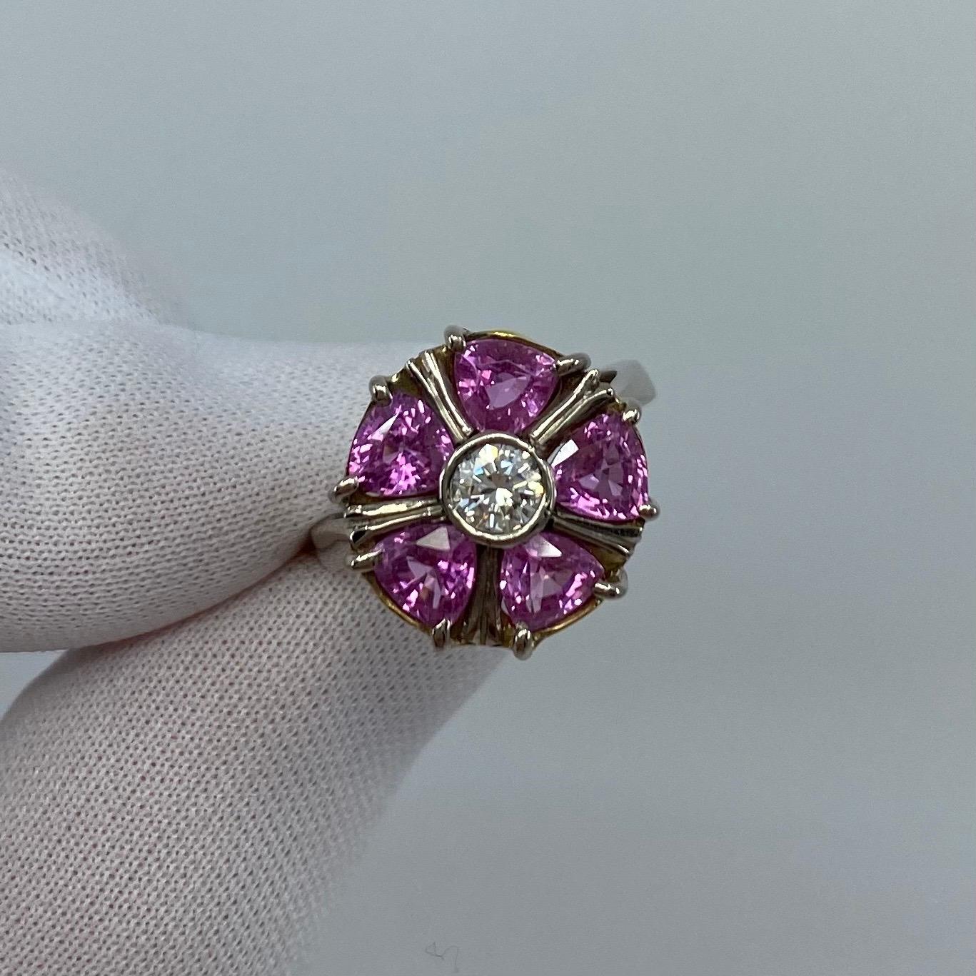 2.34 Carat Pink Sapphire Diamond 18k White Gold Flower Art Nouveau Cocktail Ring For Sale 2