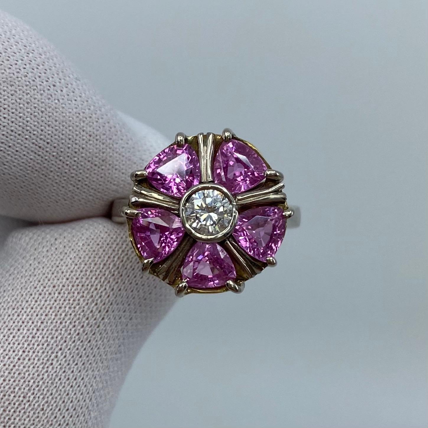 2.34 Carat Pink Sapphire Diamond 18k White Gold Flower Art Nouveau Cocktail Ring For Sale 3